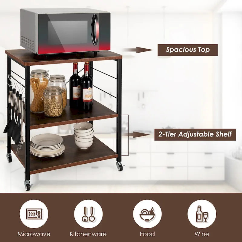 Costway 3-Tier Kitchen Baker's Rack Microwave Oven Storage Cart w/ - See details