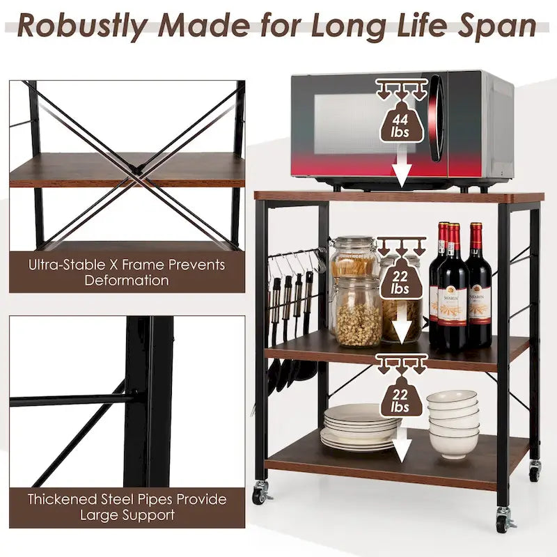 Costway 3-Tier Kitchen Baker's Rack Microwave Oven Storage Cart w/ - See details