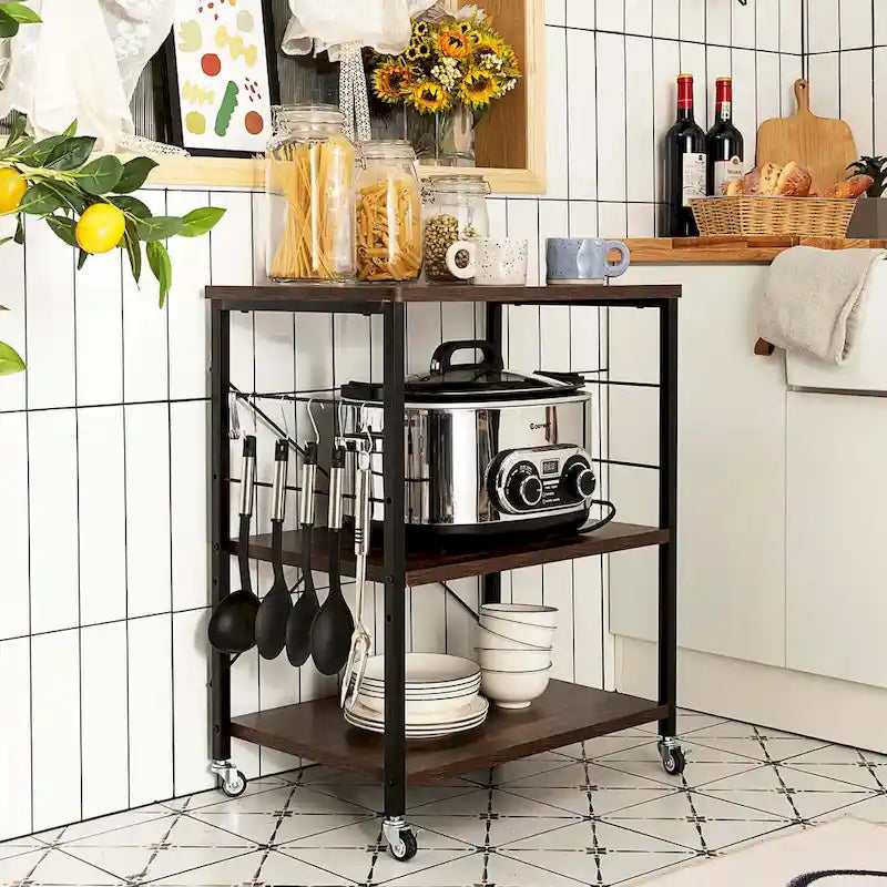 Costway 3-Tier Kitchen Baker's Rack Microwave Oven Storage Cart w/ - See details