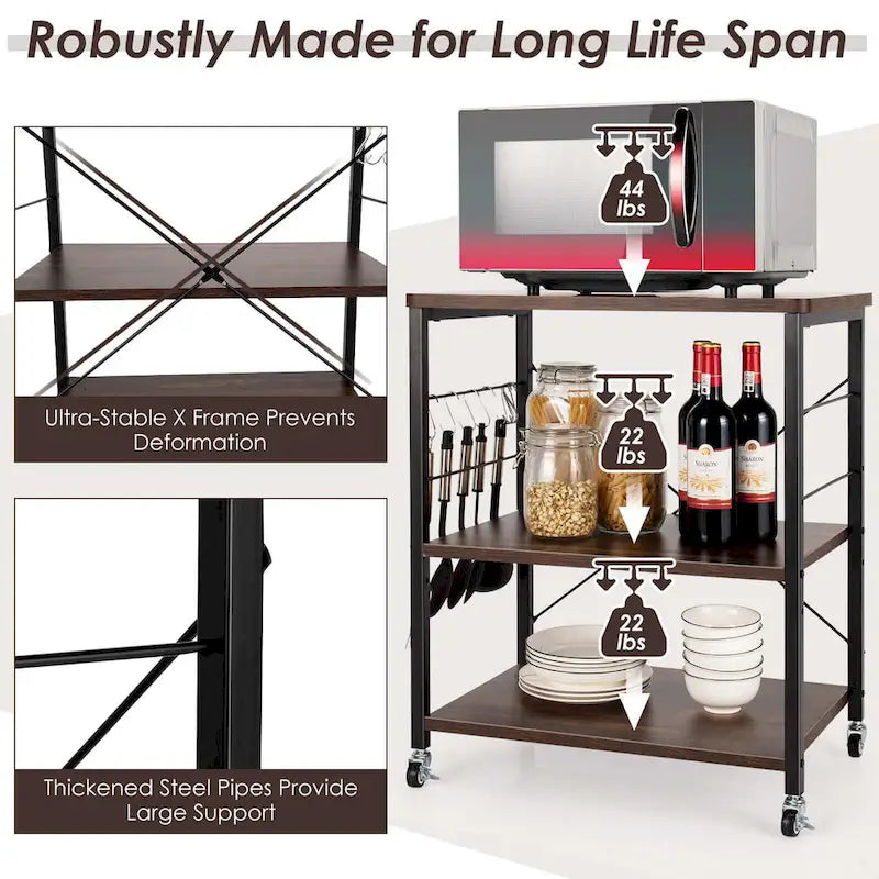 Costway 3-Tier Kitchen Baker's Rack Microwave Oven Storage Cart w/ - See details