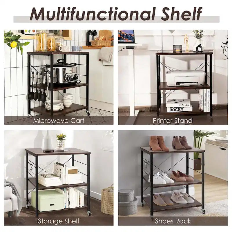 Costway 3-Tier Kitchen Baker's Rack Microwave Oven Storage Cart w/ - See details