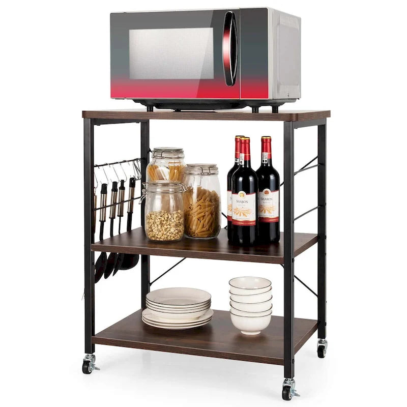 Costway 3-Tier Kitchen Baker's Rack Microwave Oven Storage Cart w/ - See details