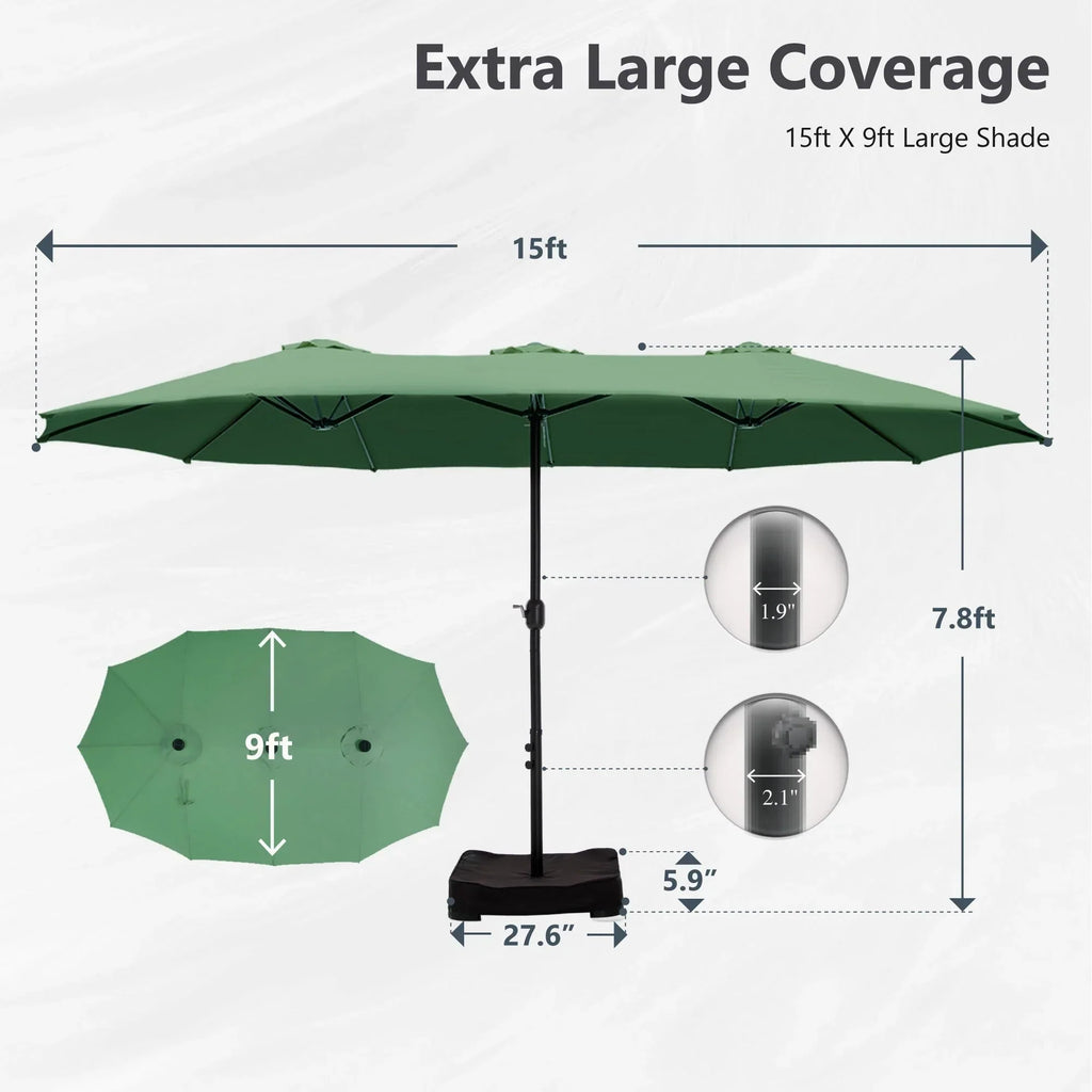 MAISON ARTS dubbele parasol voor terras, 15 ft, extra groot, tweepersoons, inclusief voet