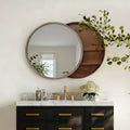23.6 Modern Sliding Round Wall Mirror with Storage, Space-Saving Vanity Mirror for Bathroom, Accent Mirror for Living Room