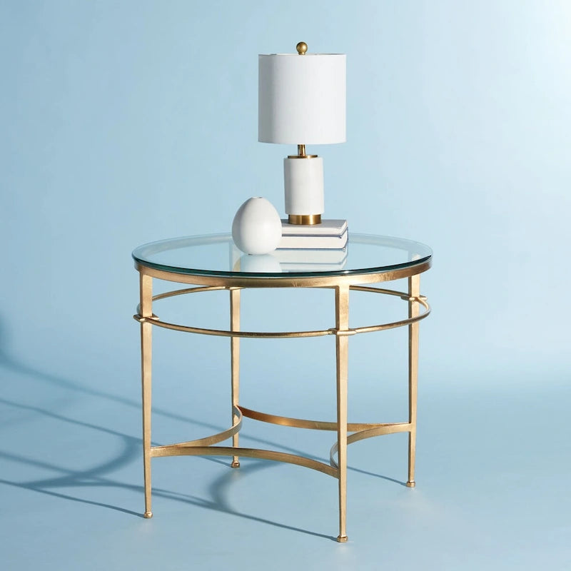 SAFAVIEH Couture Venie Round Antique Gold Glass Side Table - 27 W x 27 D x 23 H - 27Wx27Dx23H