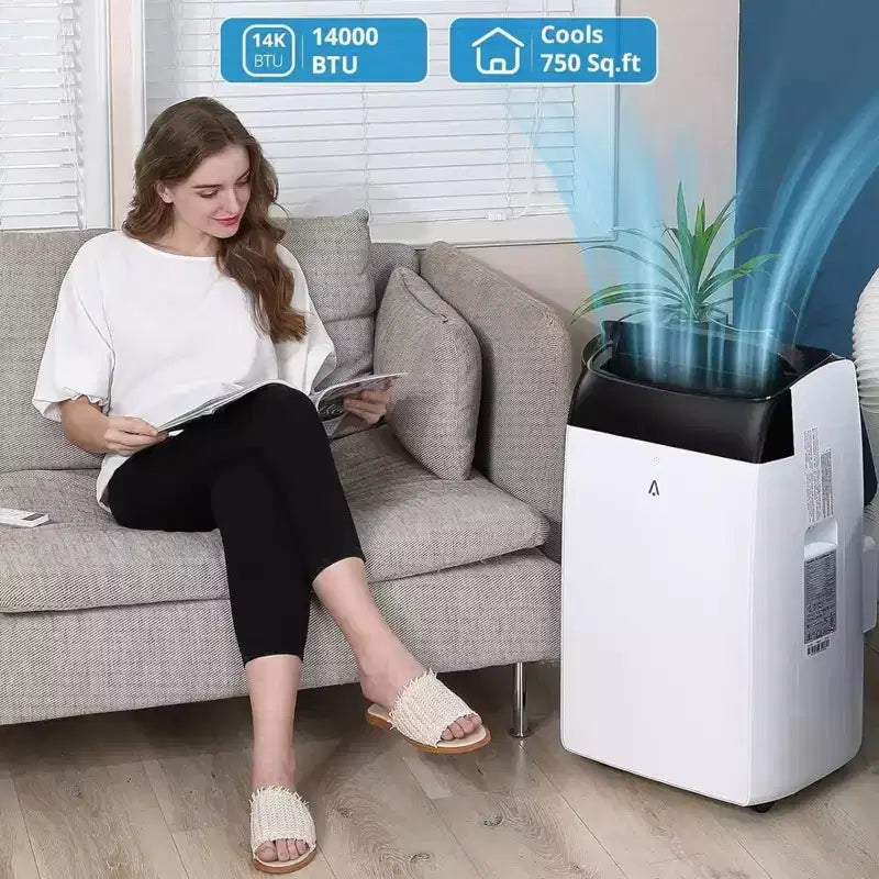 GustoWave Klimaanlage mit 14.000 BTU und Fernbedienung, tragbares Klimagerät für Räume bis 750 sq. ft., Weiß/Schwarz