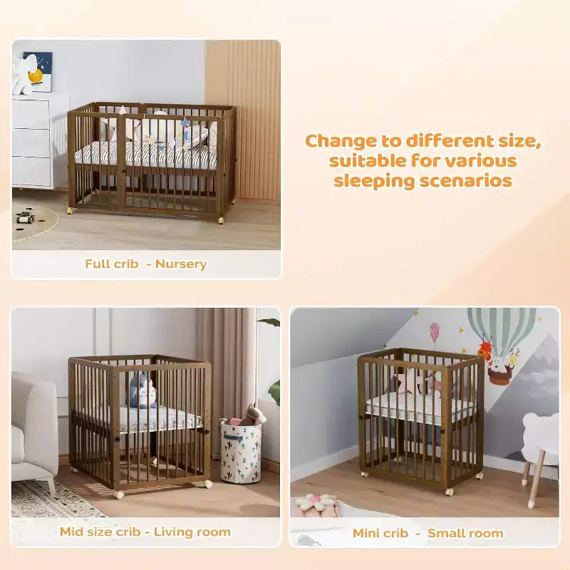 JOYMOR 8 in 1 Convertible Crib, Include 2 Mattress, Converts to Bassinet, Mid Crib, Full Size Crib, Daybed,Toddler Bed and Playard