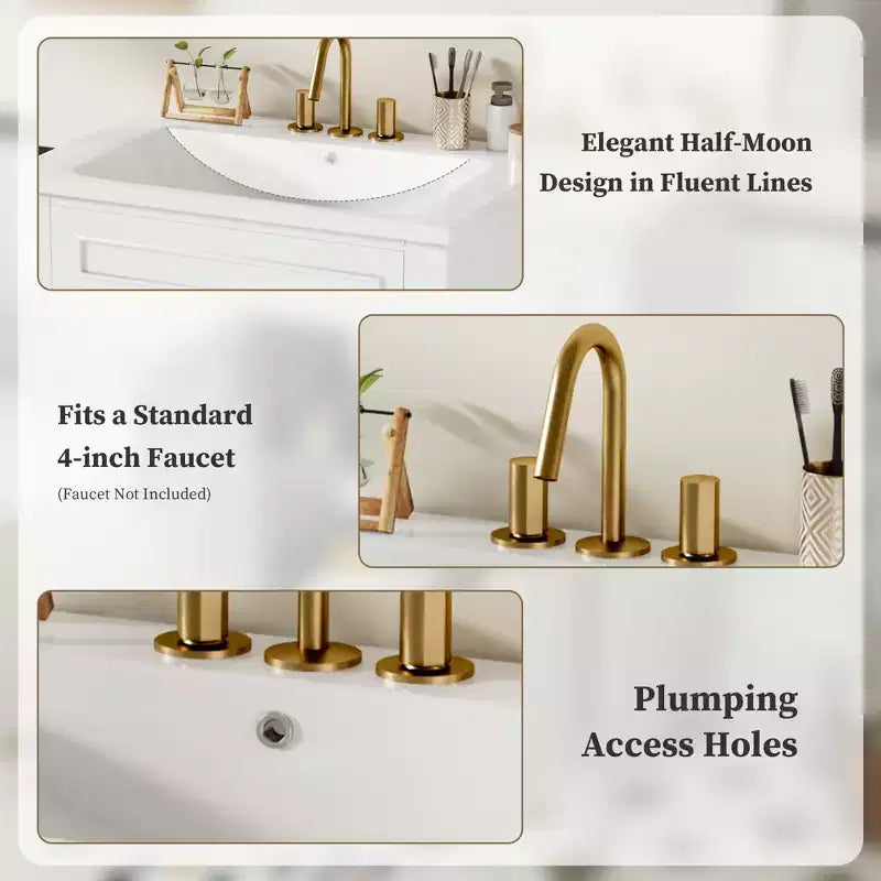 Mobile da bagno da 24 pollici con lavabo in ceramica, mobile in stile Shaker, 2 ante a chiusura ammortizzata, struttura in legno massello per bagno piccolo o bagno di servizio