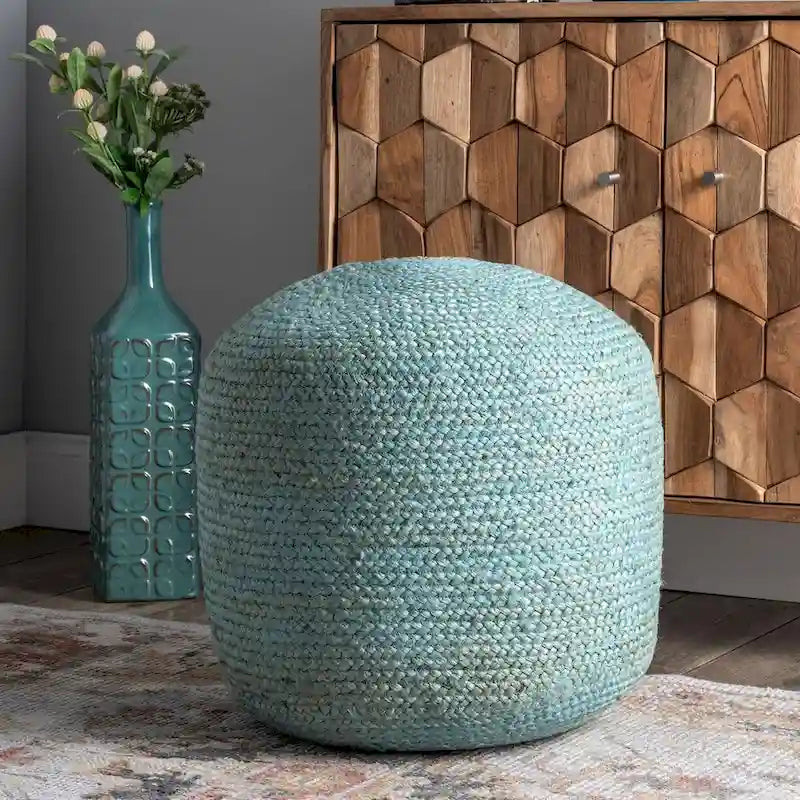 Pouf ottoman tressé en jute naturel Bristol de Nuloom