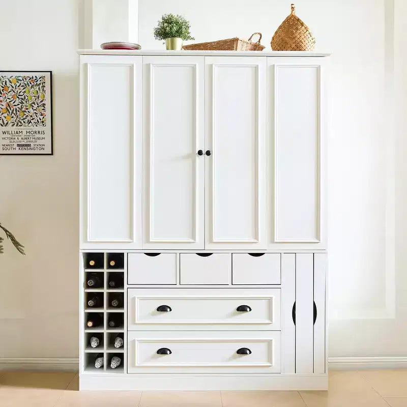 Despensa de cocina independiente Whisen de 71'' de altura, armario grande de almacenamiento para comedor con aparador, 4 puertas plegables, estantes y botelleros