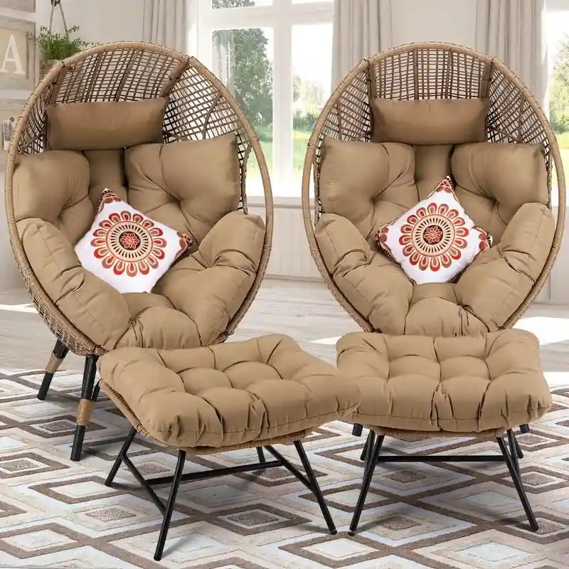 FINCATI Indoor Eggs Chair, 440 lbs Egg Chair Outdoor, Oversized Egg Chair with Ottoman, Luxury Cozy Egg Chair with Foot Rest