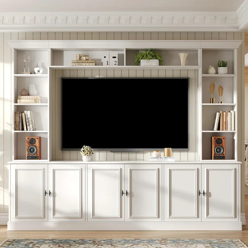 4-teiliges Entertainment-Center-Wandmöbelset mit Brücke für Fernseher bis 70 Zoll, TV-Ständer mit verstellbaren Regalböden, große Medienkonsole