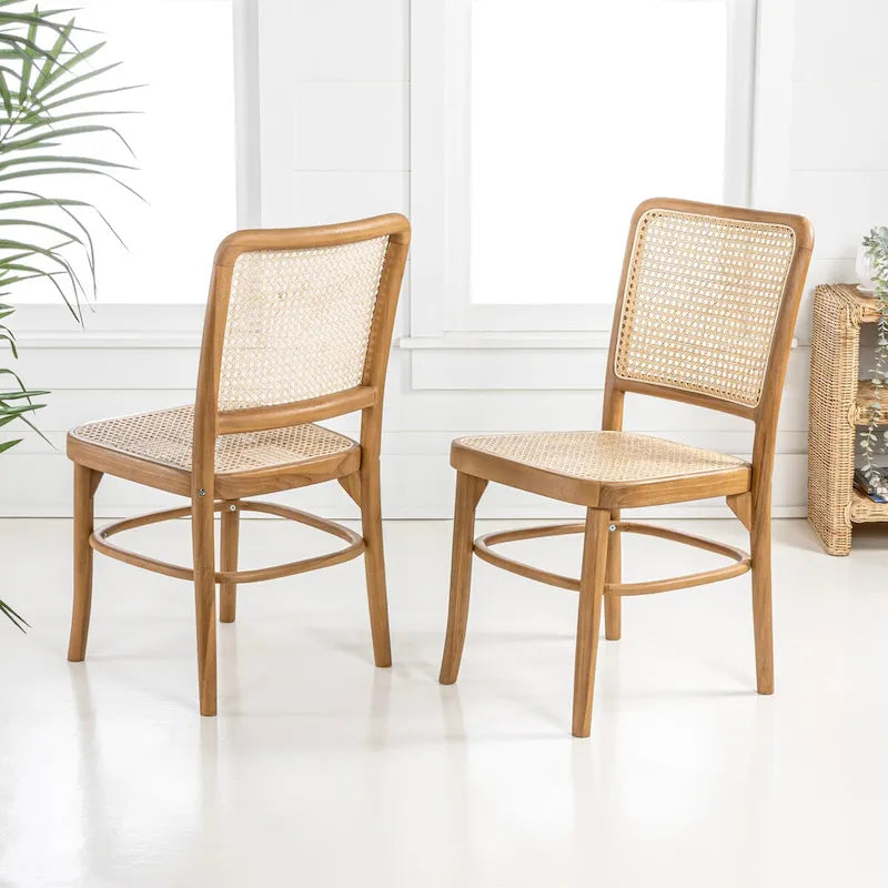 Krzesło do jadalni Cukor z drewna i rattanu w stylu vintage mid-century, naturalne (zestaw 2 szt.) marki JONATHAN Y