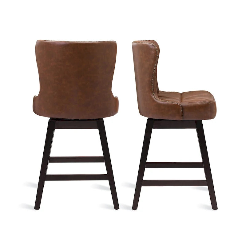 LUE BONA 26-Zoll-Barhocker im modernen Mid-Century-Stil mit Holzgestell, drehbar, Sitz aus Kunstleder und Leinen, 4er-Set