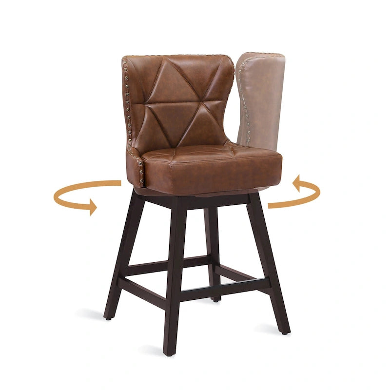 LUE BONA 26-Zoll-Barhocker im modernen Mid-Century-Stil mit Holzgestell, drehbar, Sitz aus Kunstleder und Leinen, 4er-Set