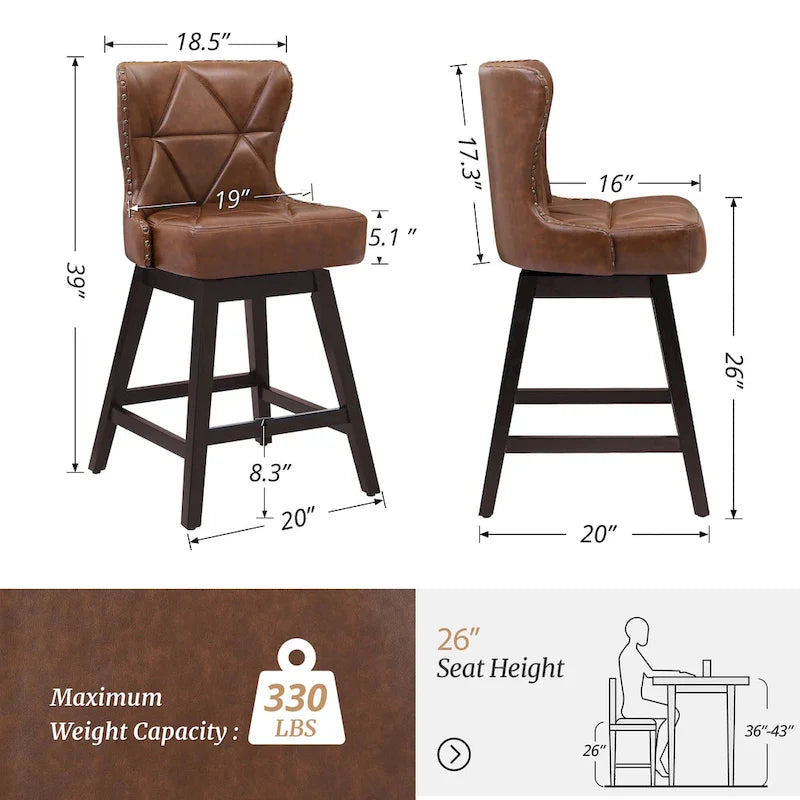 LUE BONA 26-Zoll-Barhocker im modernen Mid-Century-Stil mit Holzgestell, drehbar, Sitz aus Kunstleder und Leinen, 4er-Set