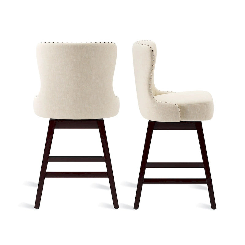 LUE BONA 26-Zoll-Barhocker im modernen Mid-Century-Stil mit Holzgestell, drehbar, Sitz aus Kunstleder und Leinen, 4er-Set