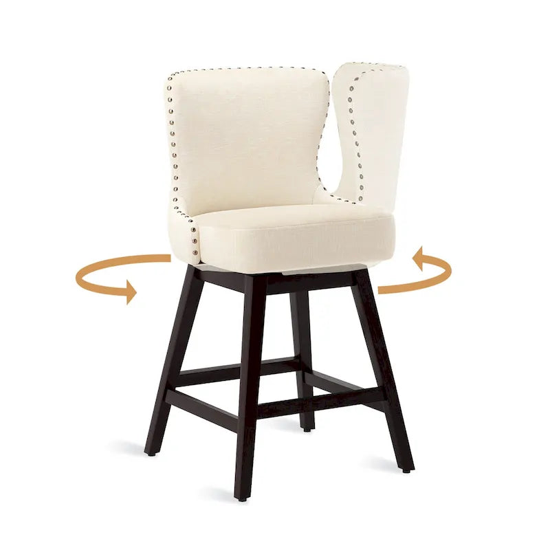 LUE BONA 26-Zoll-Barhocker im modernen Mid-Century-Stil mit Holzgestell, drehbar, Sitz aus Kunstleder und Leinen, 4er-Set
