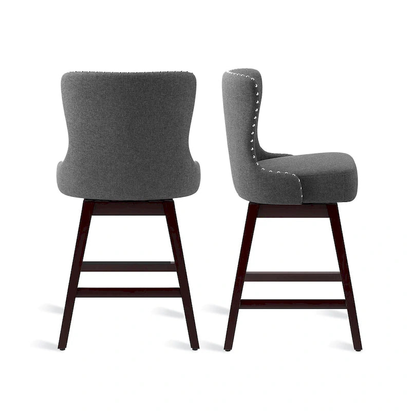LUE BONA 26-Zoll-Barhocker im modernen Mid-Century-Stil mit Holzgestell, drehbar, Sitz aus Kunstleder und Leinen, 4er-Set