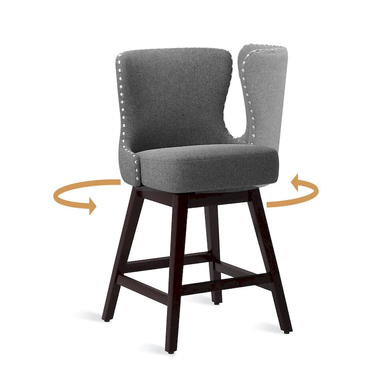 LUE BONA 26-Zoll-Barhocker im modernen Mid-Century-Stil mit Holzgestell, drehbar, Sitz aus Kunstleder und Leinen, 4er-Set