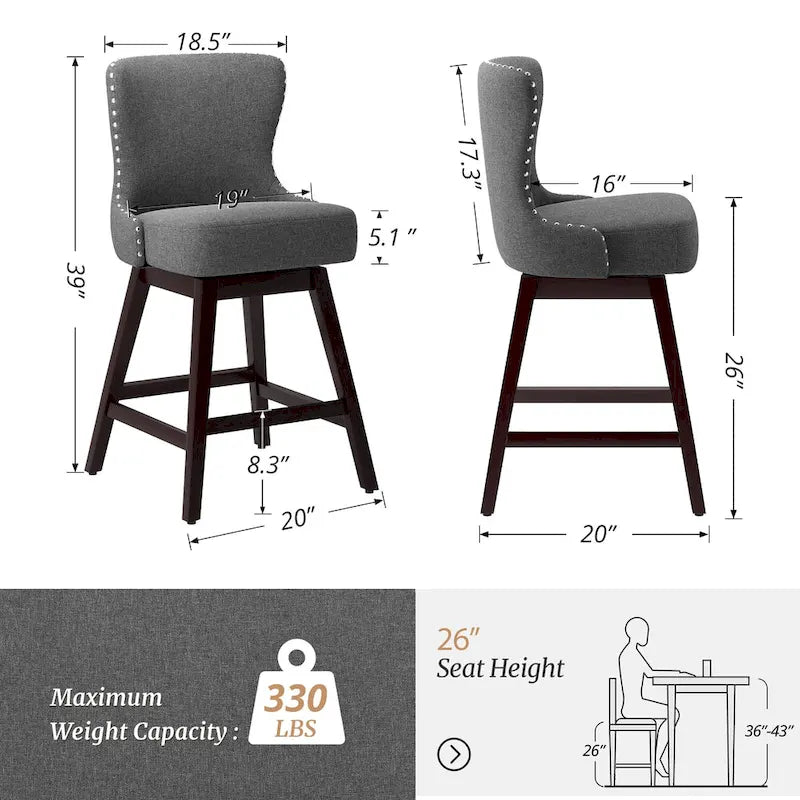 LUE BONA 26-Zoll-Barhocker im modernen Mid-Century-Stil mit Holzgestell, drehbar, Sitz aus Kunstleder und Leinen, 4er-Set