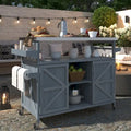 Isola da cucina per esterni, carrello bar con ruote e mobile contenitore, tavolo per griglia da esterni in legno massello stile rustico con piano in acciaio inossidabile