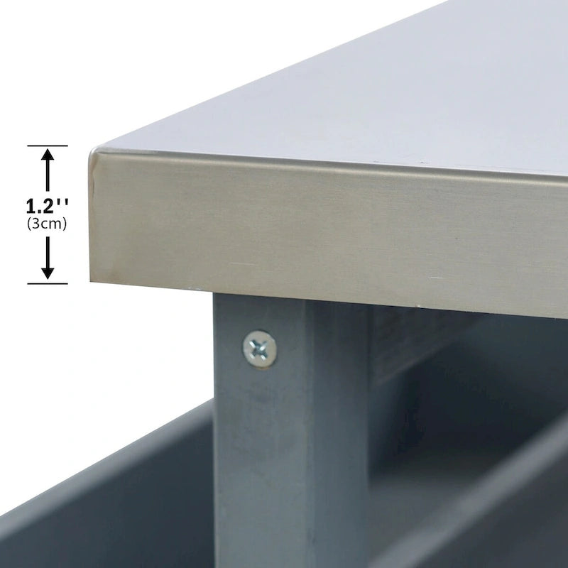 Isola da cucina per esterni, carrello bar con ruote e mobile contenitore, tavolo per griglia da esterni in legno massello stile rustico con piano in acciaio inossidabile