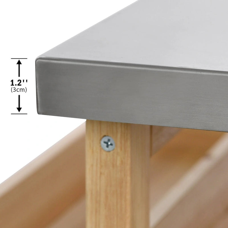 Isola da cucina per esterni, carrello bar con ruote e mobile contenitore, tavolo per griglia da esterni in legno massello stile rustico con piano in acciaio inossidabile