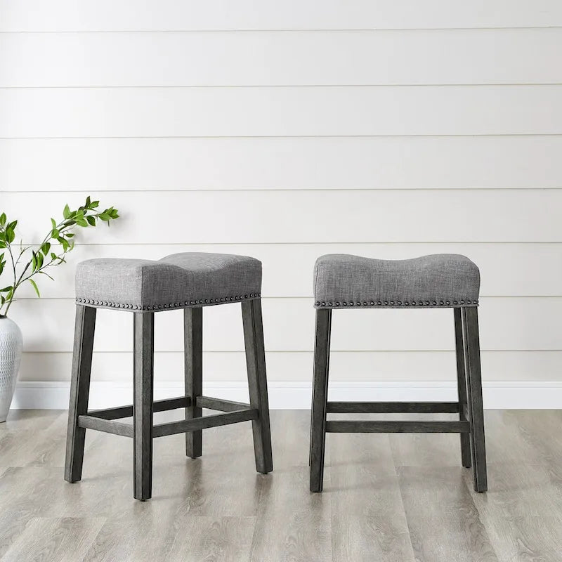 Set of 2 Upholstered Counter Height Backless Saddle Seat Stools