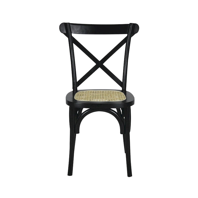 Silla de comedor de madera y ratán con respaldo en X, estilo clásico tradicional Colmar, natural (conjunto de 2) de JONATHAN Y