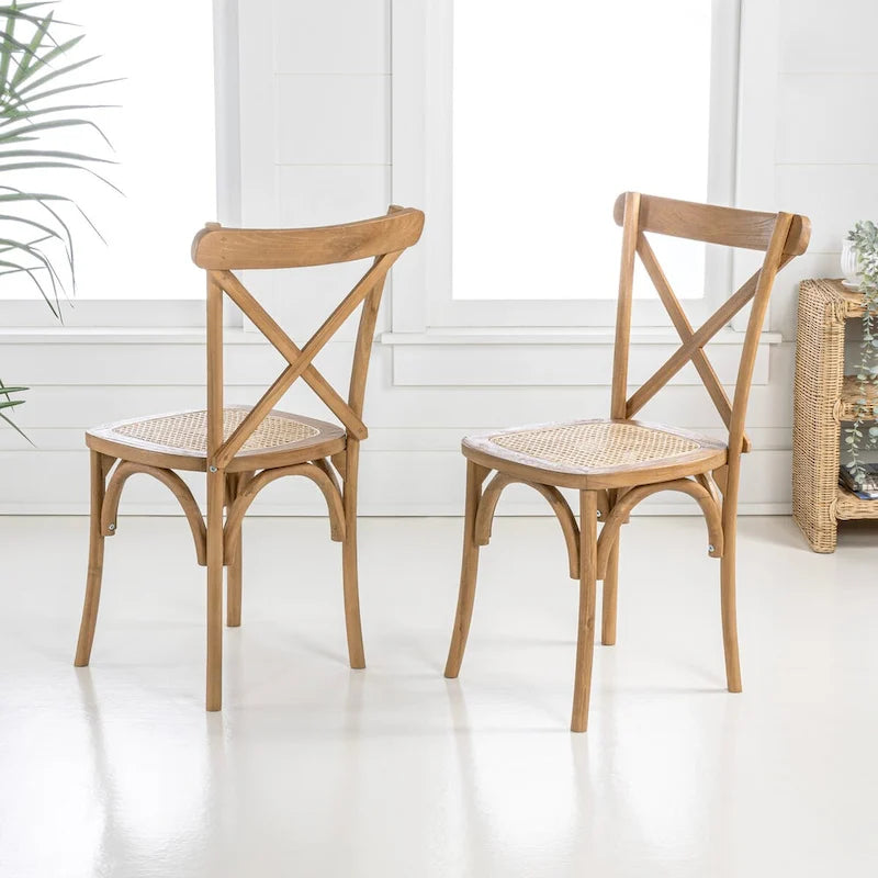 Colmar klasszikus, hagyományos, X háttámlás, természetes színű fa- és rattan étkezőszék, JONATHAN Y, 2 darabos készlet
