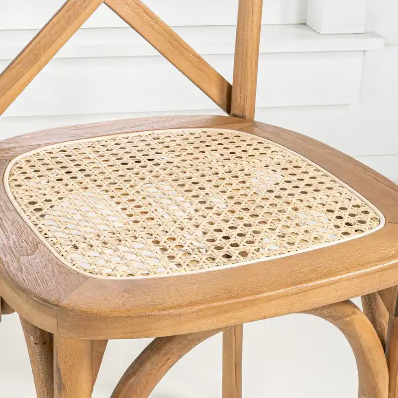 Colmar klasszikus, hagyományos, X háttámlás, természetes színű fa- és rattan étkezőszék, JONATHAN Y, 2 darabos készlet