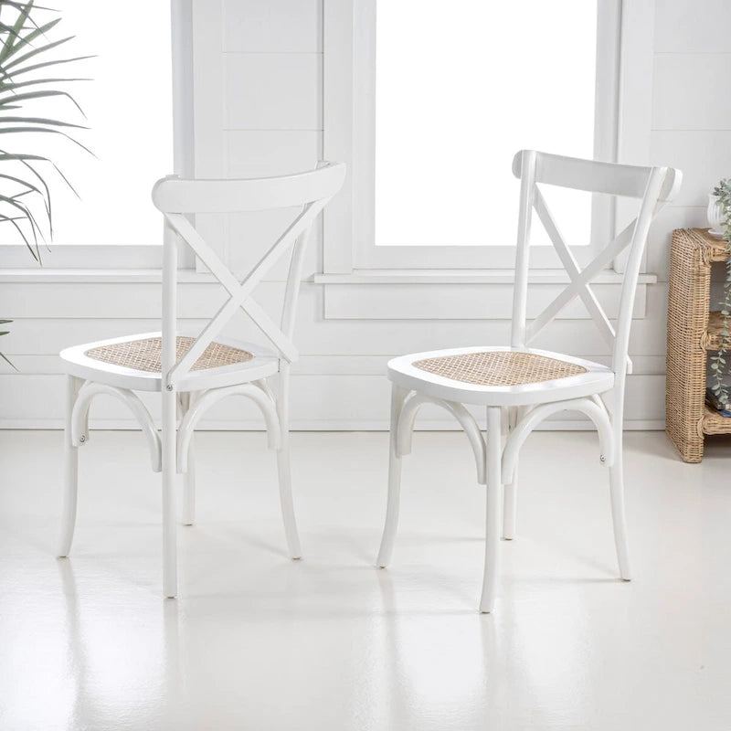 Colmar klasszikus, hagyományos, X háttámlás, természetes színű fa- és rattan étkezőszék, JONATHAN Y, 2 darabos készlet