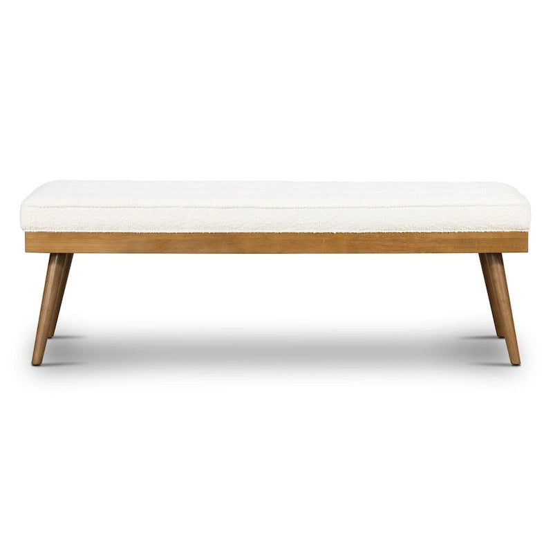 Banc en tissu Luca de Poly & Bark – assise capitonnée avec pieds en bois massif
