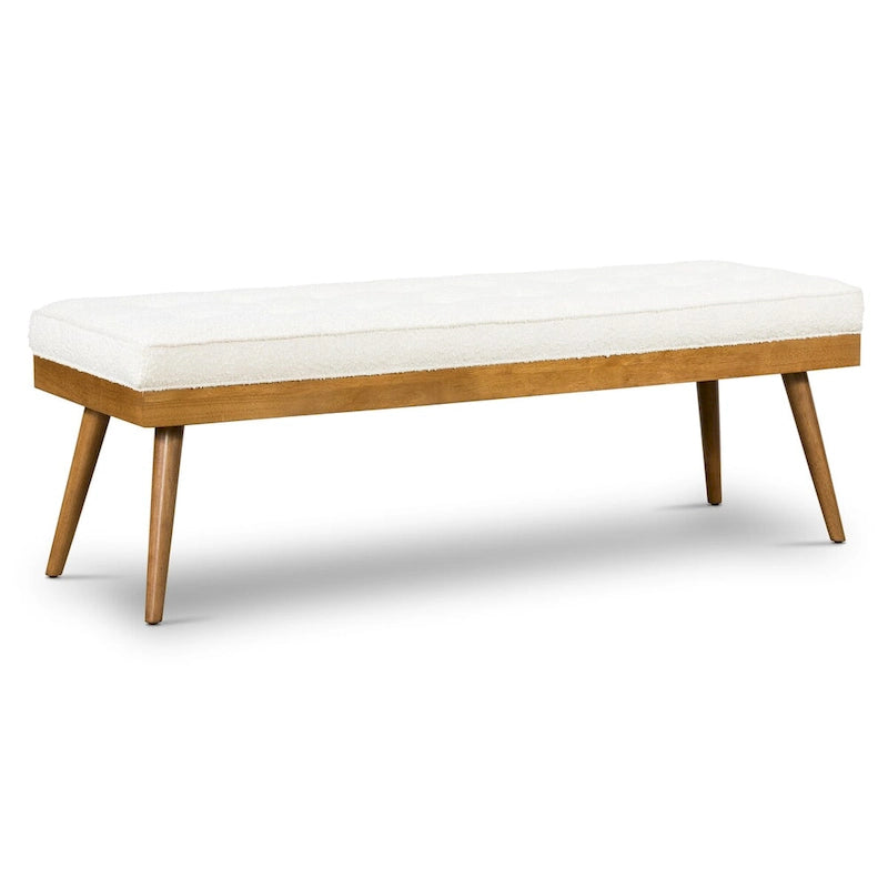 Banc en tissu Luca de Poly & Bark – assise capitonnée avec pieds en bois massif