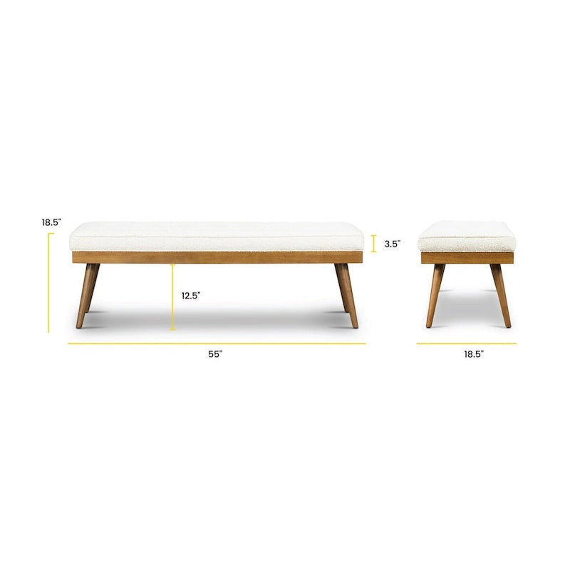 Banc en tissu Luca de Poly & Bark – assise capitonnée avec pieds en bois massif