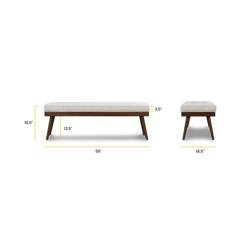Banc en tissu Luca de Poly & Bark – assise capitonnée avec pieds en bois massif