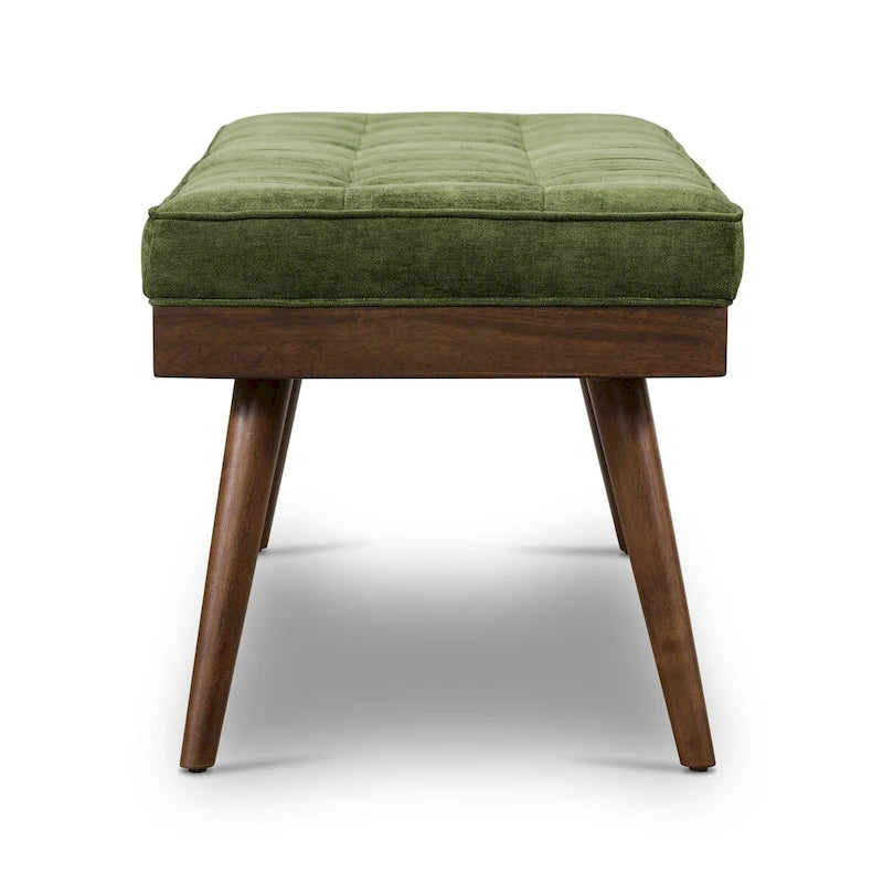 Banc en tissu Luca de Poly & Bark – assise capitonnée avec pieds en bois massif