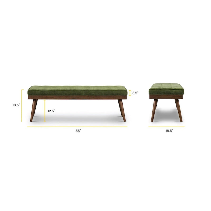 Banc en tissu Luca de Poly & Bark – assise capitonnée avec pieds en bois massif