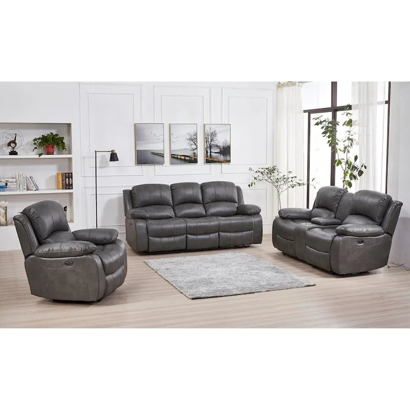 3-częściowy zestaw mebli do salonu Betsy z klejonej skóry z elektrycznie rozkładanymi siedziskami: sofa, sofa dwuosobowa i fotel