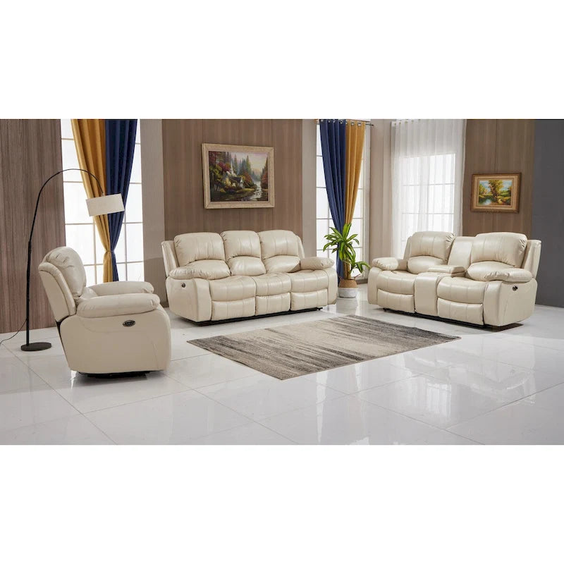 Juego de sala reclinable eléctrico de 3 piezas Betsy Furniture de cuero regenerado: sofá, loveseat y sillón