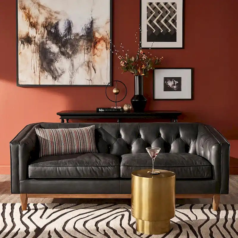 Tullio Black Leather Button Tufted Loveseat by iNSPIRE Q Modern - Sofa