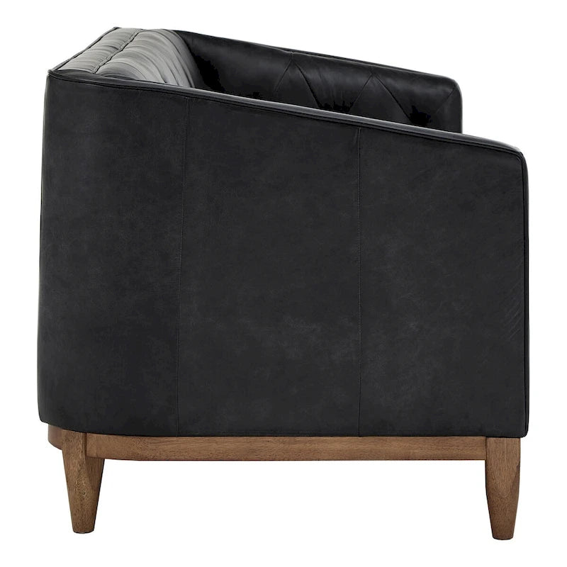 Divanetto Tullio in pelle nera con trapuntatura a bottoni di iNSPIRE Q Modern - Divano