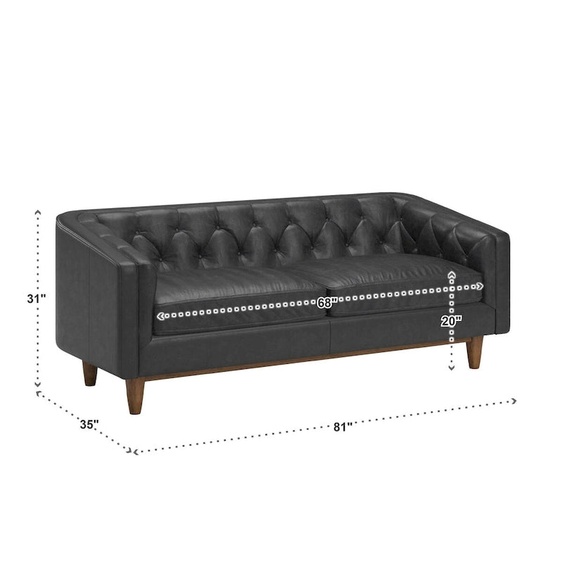 Divanetto Tullio in pelle nera con trapuntatura a bottoni di iNSPIRE Q Modern - Divano