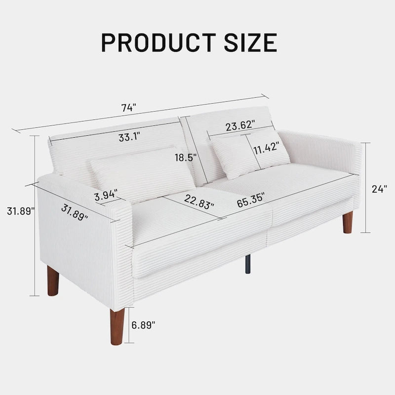 Kanapa, sofa i dwuosobowa sofa z sztruksu, mebel z 2 poduszkami do salonu i sypialni
