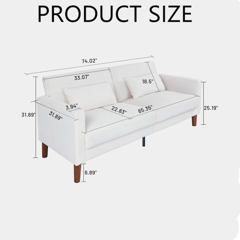 Kanapa, sofa i dwuosobowa sofa z sztruksu, mebel z 2 poduszkami do salonu i sypialni