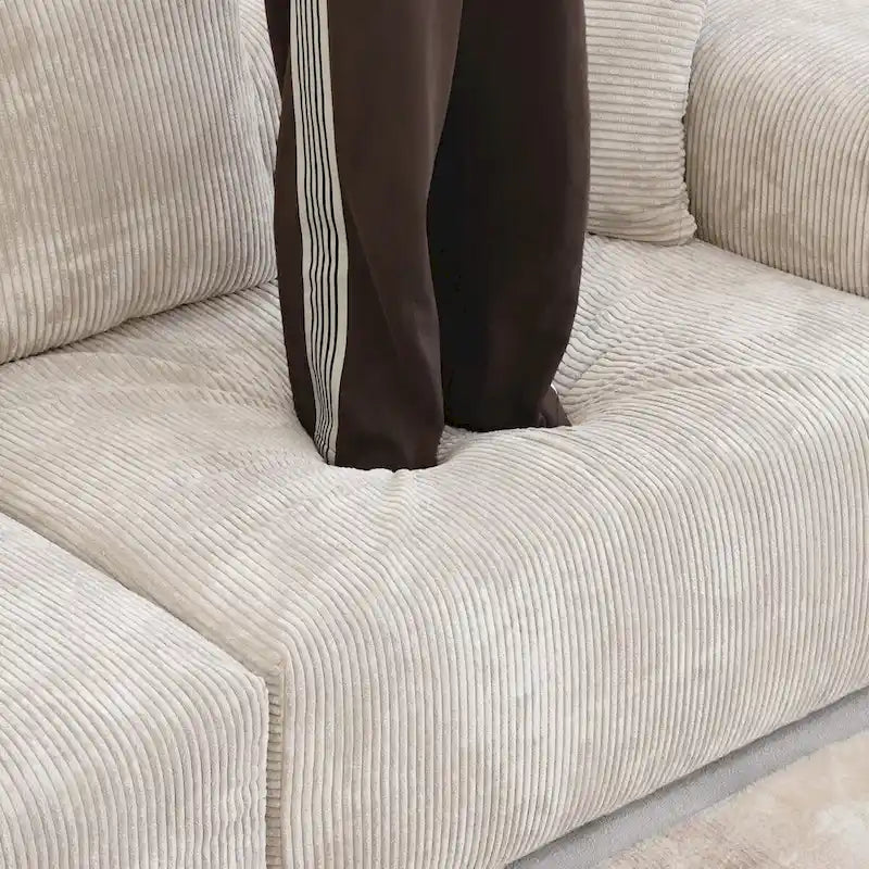 Divano componibile moderno con 5 cuscini, divano modulare componibile di lusso con chaise longue e pouf