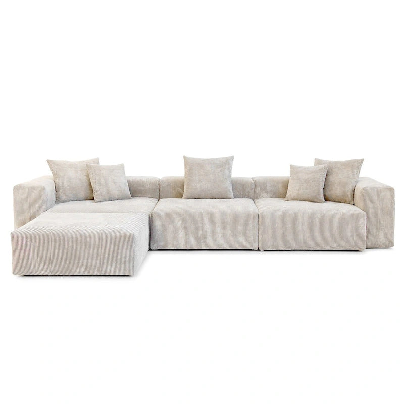Divano componibile moderno con 5 cuscini, divano modulare componibile di lusso con chaise longue e pouf