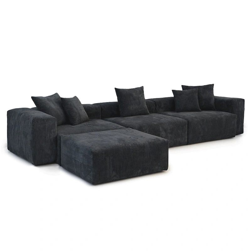 Divano componibile moderno con 5 cuscini, divano modulare componibile di lusso con chaise longue e pouf