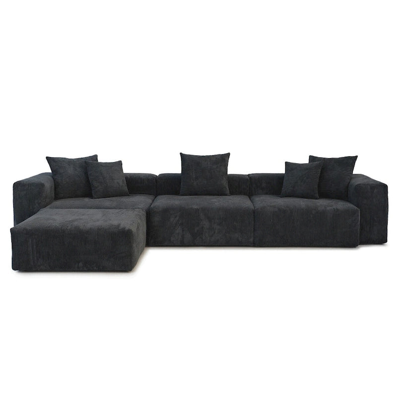 Divano componibile moderno con 5 cuscini, divano modulare componibile di lusso con chaise longue e pouf